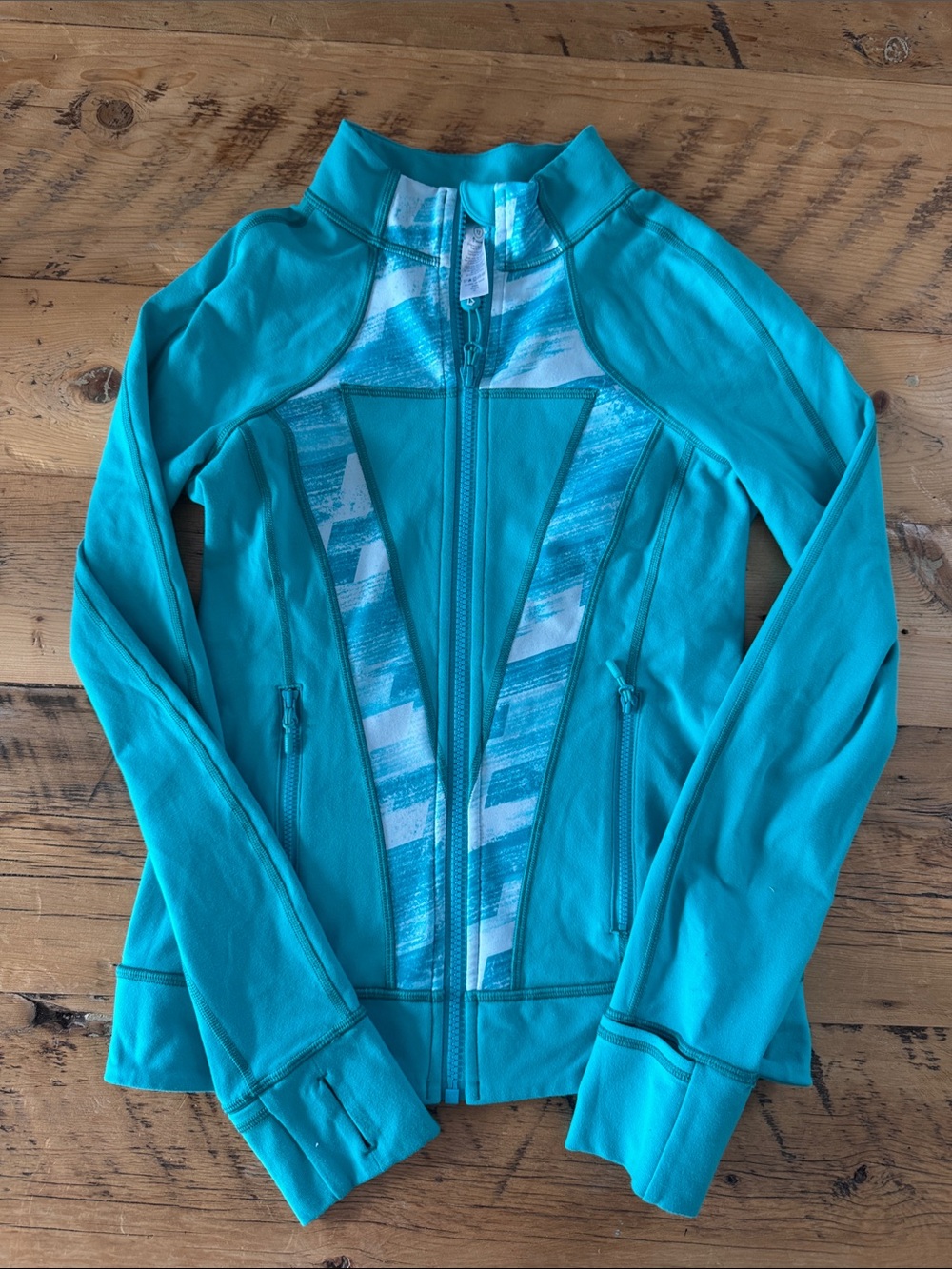 Ivivva Teal Zip-Up Hoodie with White & Teal Pattern